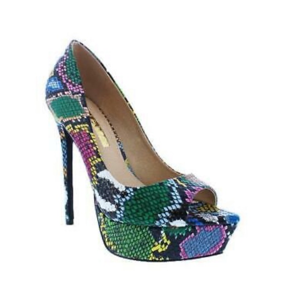 Snake Print Peep Toe Platform Stiletto Heel Pumps - Picture 6 of 6
